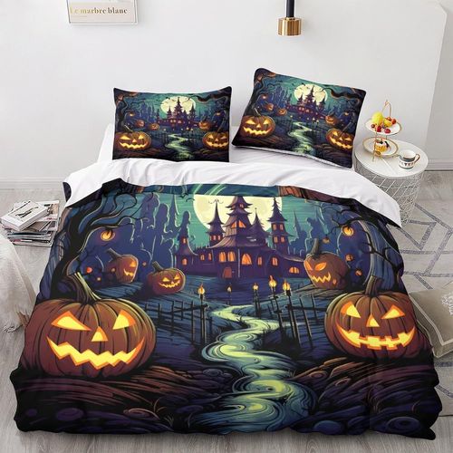 Parure De Lit Castle Avec Housse De Couette 3d Imprim¨¦E Ghosts Housse De Couette Pour Enfants Et Adultes Avec Taies D'oreiller En Microfibre 3 Pieces