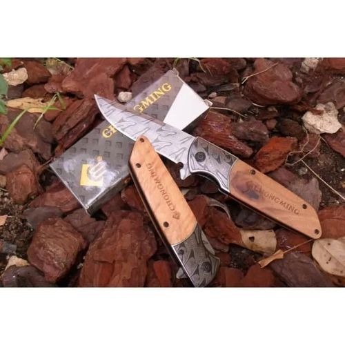 Couteau De Poche Chongming Lame Acier 9 Cm Style Damas Manche Gravé 12 Cm