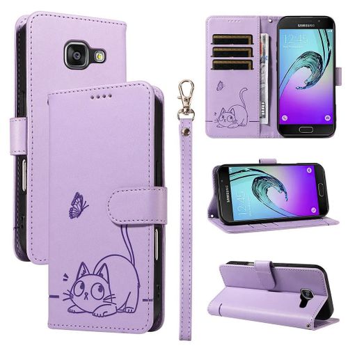 SATURCASE Coque pour Samsung Galaxy A3 2016, Chat Mignon PU Cuir Magnétique Flip Portefeuille Support Porte-Carte Dragonne Protecteur Housse Étui pour Samsung Galaxy A3 2016 (ZC-Violet)