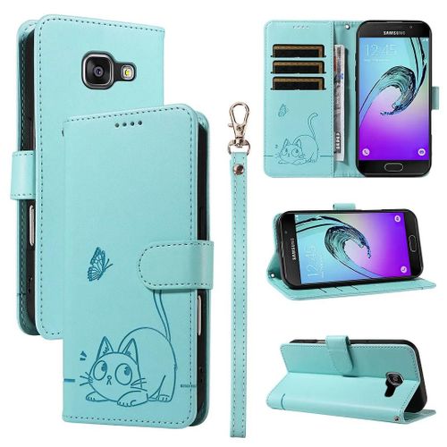 SATURCASE Coque pour Samsung Galaxy A3 2016, Chat Mignon PU Cuir Magnétique Flip Portefeuille Support Porte-Carte Dragonne Protecteur Housse Étui pour Samsung Galaxy A3 2016 (ZC-Vert)
