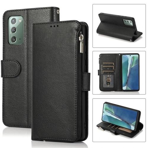 Étui En Cuir Samsung Galaxy Note20 - Fermeture Éclair En Microfibre Flip,Noir Noir