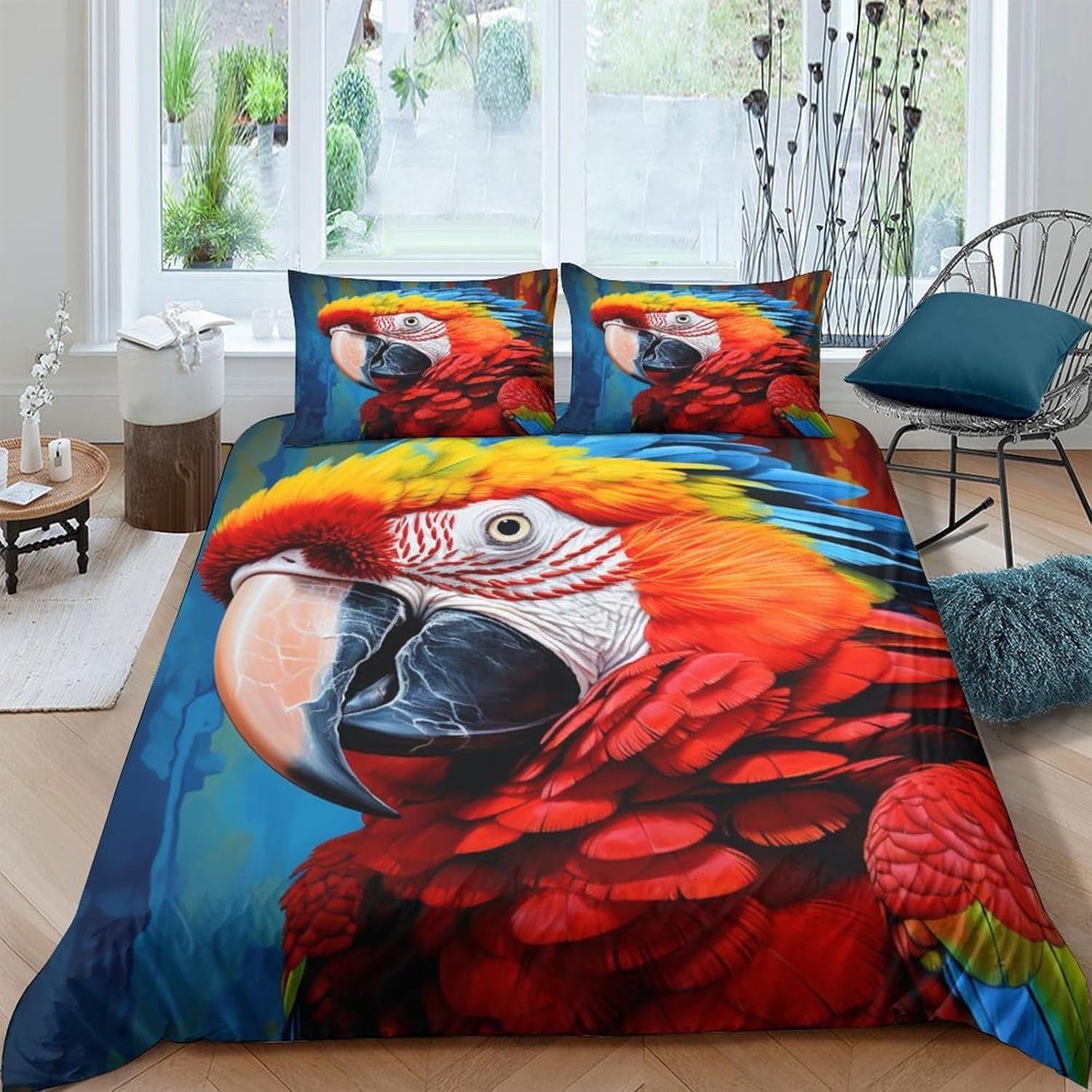 Parrot 3d Parure De Lit Avec Housse De Couette Et Taies D'oreiller Pour Lit Double ( X Cm)