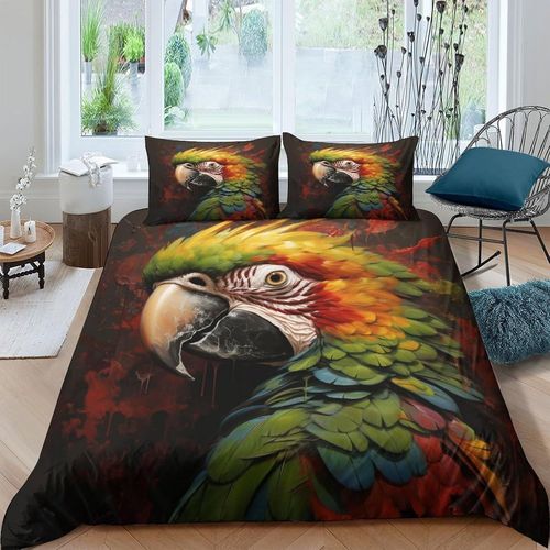 Parrot 3d Parure De Lit Avec Housse De Couette Et Taies D'oreiller Pour Lit Double ( X Cm)