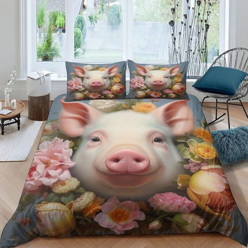 Parure De Lit Avec Housse De Couette Et Taies D'oreiller - Cochon Parfum¨¦ Pastel - Style Cochon Parfum¨¦ - Couleurs Abstraites - Coups De Pinceau - Imprim¨¦ Chin¨¦ Et Vibrant - Paru