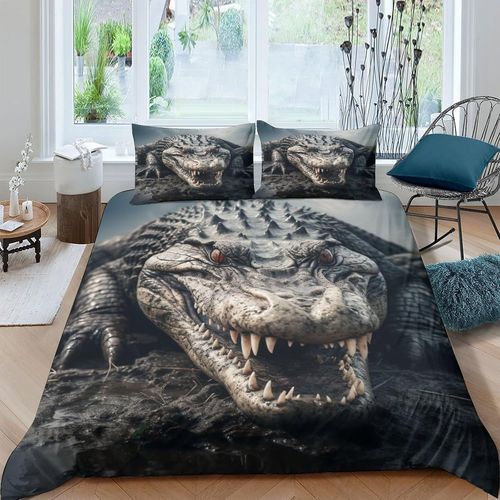 Ensemble De Housse De Couette En Forme De Crocodile, Crocodile F¨¦Roce, Couleur Fantaisiste, Paysage Abstrait, Objet D'art, Ensemble De Literie D¨¦Coratif Adc Avec Taies D'oreiller