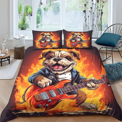 Bulldog 3d Parure De Lit Avec Housse De Couette Et Taies D'oreiller Pour Lit Double ( X Cm)