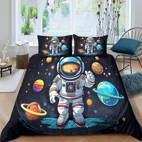 Astronaut 3d Parure De Lit Avec Housse De Couette Et Taies D'oreiller Pour Lit Double ( X Cm)