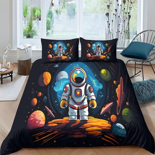 Astronaut 3d Parure De Lit Avec Housse De Couette Et Taies D'oreiller Pour Lit Double ( X Cm)