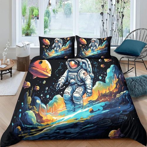 Astronaut 3d Parure De Lit Avec Housse De Couette Et Taies D'oreiller Pour Lit Double ( X Cm)