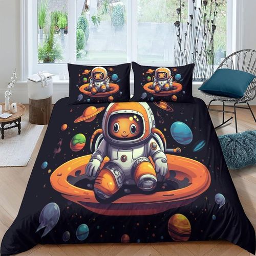Astronaut 3d Parure De Lit Avec Housse De Couette Et Taies D'oreiller Pour Lit Double ( X Cm)