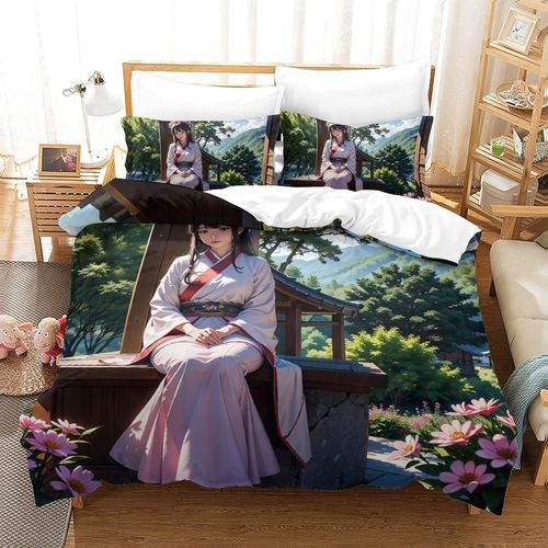 Anime Girls 3d Parure De Lit Imprim¨¦E Avec Housse De Couette En Microfibre Pour Enfants Et Adultes Avec Taies D'oreiller 3 Pieces