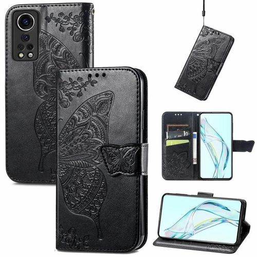 Étui En Cuir Zte Axon 30 5g - Papillon Love Flower,Portefeuilles Et Emplacements Pour Cartes,Noir Noir