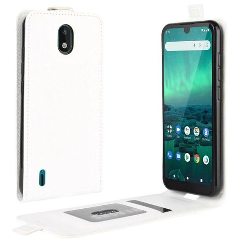 Nokia 1.3 Étui À Rabat En Cuir - Design Vertical,Emplacements Pour Cartes Et Cadre Photo Blanc