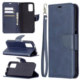 Xiaomi Poco M3 Flip Case - Texture Peau D'agneau Rétro,Fentes Pour Cartes,Lanière Bleu