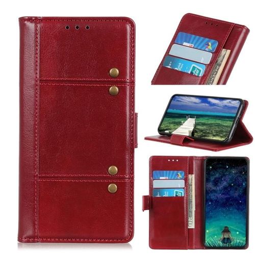 Étui En Cuir Nokia 8 V 5g Uw - Crazy Horse Texture,Portefeuille À Rabat Avec Fentes Pour Cartes,Rouge