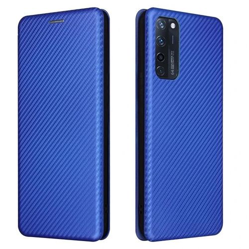 Étui Zte Axon 20 5g/4g - Texture En Fibre De Carbone,Design Flip,Fente Pour Carte,Bleu Bleu