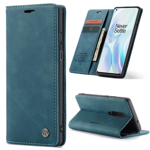 Oneplus 8 Leather Flip Case - Portefeuille Multifonctionnel Avec Fente Pour Carte,Bleu Bleu