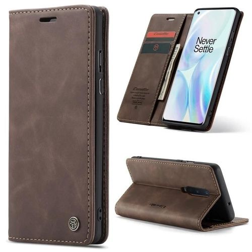 Étui En Cuir Oneplus 8 - Portefeuille À Rabat Multifonctionnel Avec Fente Pour Carte Et Support Café