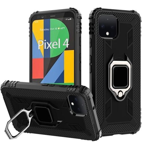 Coque En Fibre De Carbone Pour Google Pixel 4 - Support D'anneau Rotatif À 360°,Noir