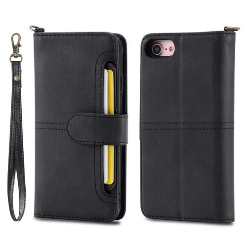 Étui En Cuir Pour Iphone 6/7/8 - Portefeuille À Rabat Amovible Multifonctionnel Avec Emplacements Pour Cartes Et Cadre Photo - Sunsky Noir Noir