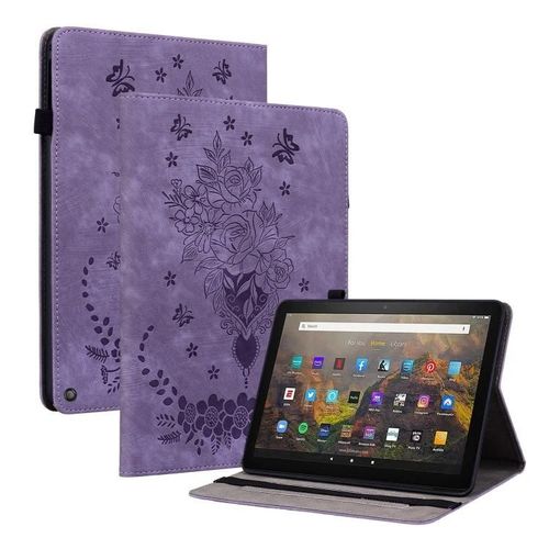 Coque Tablette En Cuir Embossé Rose Papillon Pour Kindle Fire Hd 8 - Violet Violet