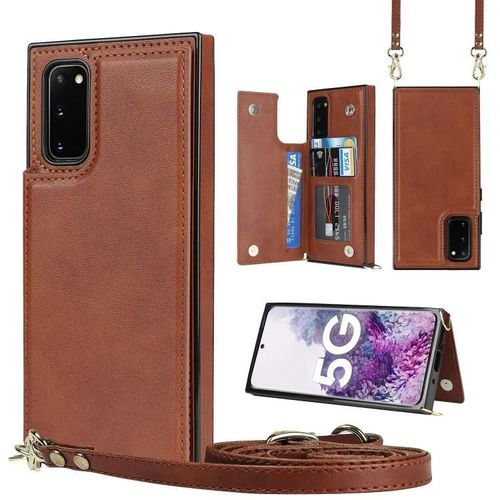 Coque À Bandoulière Samsung Galaxy Note20 - Tpu/Pu,Fentes Pour Cartes,Portefeuille,Marron