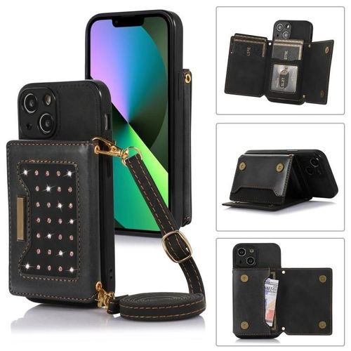 Coque En Cuir Pour Iphone 13 Mini - Protection Rfid,Conception À Trois Volets Avec Lanière