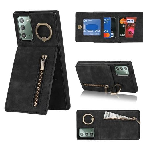 Coque De Téléphone Samsung Galaxy Note20 - Anneau Rétro,Fermeture Éclair,Rfid,Noir