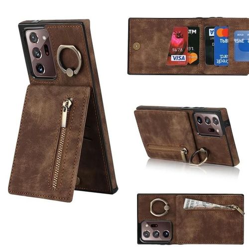 Coque Samsung Galaxy Note20 Ultra - Bague Rétro & Fermeture Éclair Fente Rfid - Marron