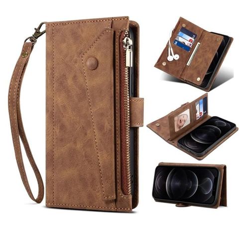 Étui En Cuir Samsung Galaxy Note20 - Retro Frosted,Fente Pour Carte,Poche Zippée,Lanou,Marron Marron