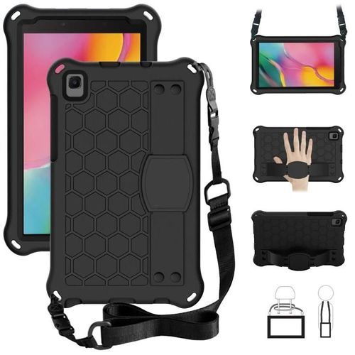 Coque Antichoc Samsung Galaxy Tab A 8.0 - Design Nid D'abeille,Sangle,Noir Noir + Noir