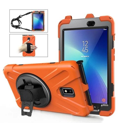 Coque En Silicone Et Pc Antichoc Pour Samsung Galaxy Tab Active 2 - Support,Sangle De Poignée,Fente Pour Stylet,Orange Orange