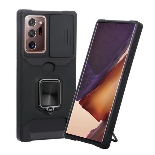 Coque Samsung Galaxy Note20 Ultra - Pc/Tpu Antichoc,Couvercle Coulissant Pour Appareil Photo,Support D'anneau,Emplacement Pour Carte,Noir