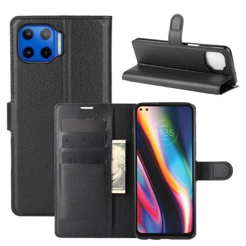 Motorola Moto G 5g Plus Flip Case - Texture Litchi,Fentes Pour Cartes,Portefeuille Noir