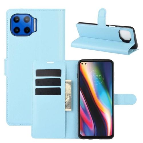 Motorola Moto G 5g Plus Flip Case - Texture Litchi,Portefeuilles & Fentes Pour Cartes Bleu