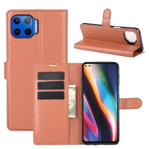 Coque Motorola Moto G 5g Plus - Texture Litchi,Portefeuille À Rabat Avec Fentes Pour Cartes,Marron