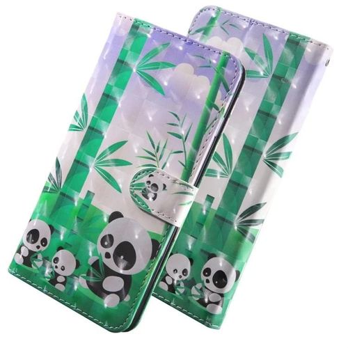 Coque En Cuir 3d Pour Google Pixel 3a - Panda Coloré Design,Portefeuilles Et Emplacements Pour Cartes Manger Panda En Bambou