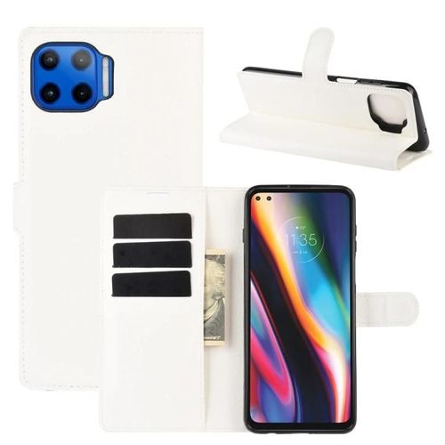 Motorola Moto G 5g Plus Flip Case - Texture Litchi,Portefeuilles Et Fentes Pour Cartes Blanc