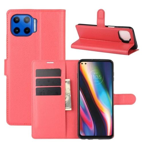 Motorola Moto G 5g Plus Flip Case - Texture Litchi,Fentes Pour Cartes,Portefeuille Rouge