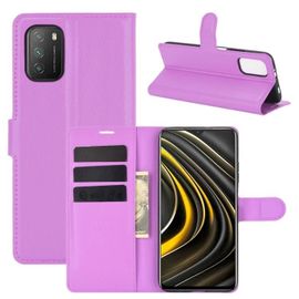 Xiaomi Poco M3 Flip Case - Texture Litchi,Fentes Pour Cartes Et Support (Noir) Violet