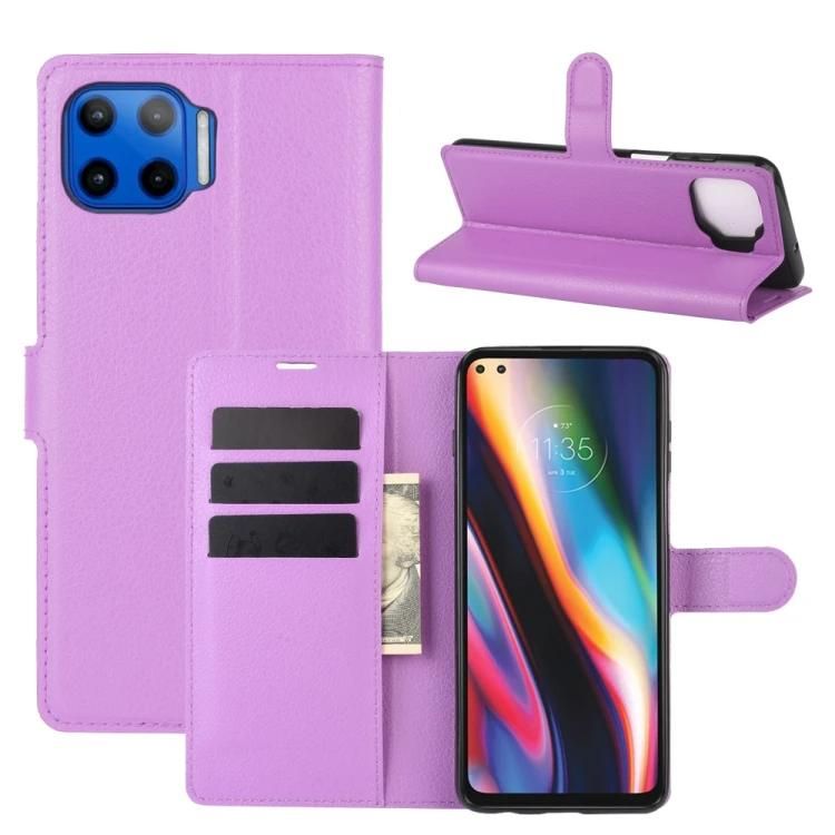 Coque Motorola Moto G 5g Plus - Texture Litchi,Portefeuille À Rabat Avec Fentes Pour Cartes,Violet Violet