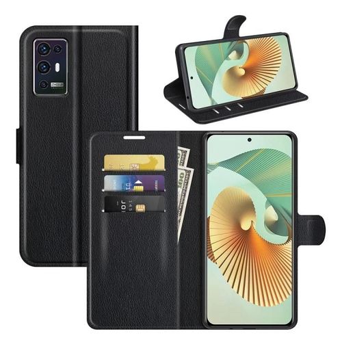 Étui Zte Axon 30 Pro 5g - Texture Litchi,Portefeuille,Fentes Pour Cartes,Noir Noir