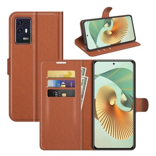 Étui Zte Axon 30 Pro 5g - Texture Litchi,Portefeuille À Rabat Avec Fentes Pour Cartes,Brun