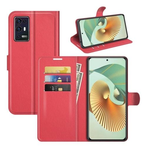 Étui Zte Axon 30 Pro 5g - Texture Litchi,Portefeuille À Rabat Avec Fentes Pour Cartes,Rouge