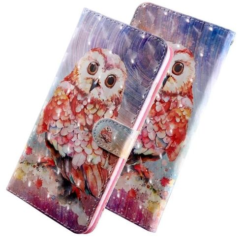Étui En Cuir De Hibou 3d Pour Google Pixel 3a - Portefeuille À Rabat Avec Fentes Pour Cartes Et Lanière Hibou Coloré