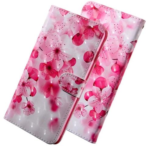 Étui En Cuir Floral 3d Pour Google Pixel 3a - Portefeuille À Rabat Avec Fentes Pour Cartes Et Lanière Fleur Rouge
