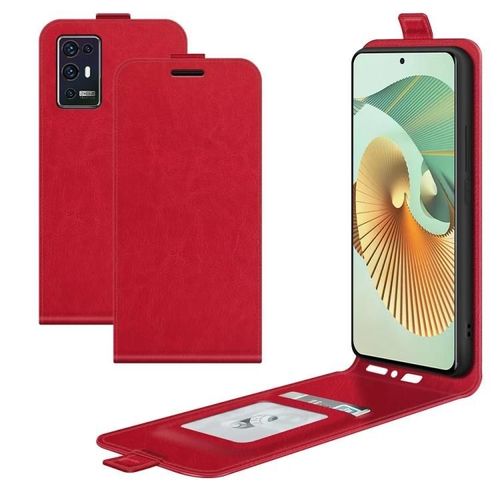 Étui À Rabat En Cuir Zte Axon 30 Pro 5g - Fentes Pour Cartes Et Cadre Photo,Rouge