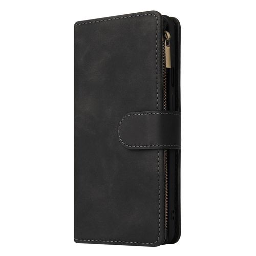 Coque De Téléphone En Cuir Oneplus 9 - Portefeuille Multifonctionnel À Fermeture Éclair Givrée Noir