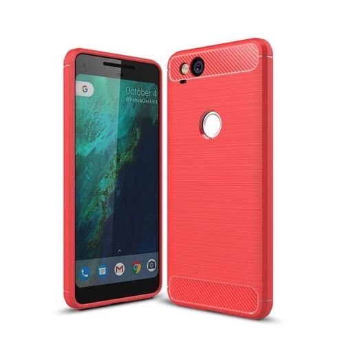 Étui Google Pixel 2 Rugged Armor - Tpu Antichoc,Fibre De Carbone,Rouge
