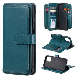 Étui En Cuir Xiaomi Redmi Note 10 - Flip Magnétique,10 Emplacements Pour Cartes,Portefeuille,Vin Rouge Vert Foncé